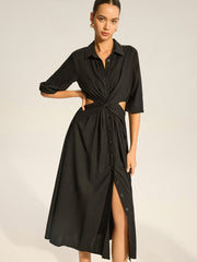 Twist Cut-Out Button Shirt Dress