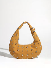 Stud-Embellished Hobo Bag with Zipper Detail