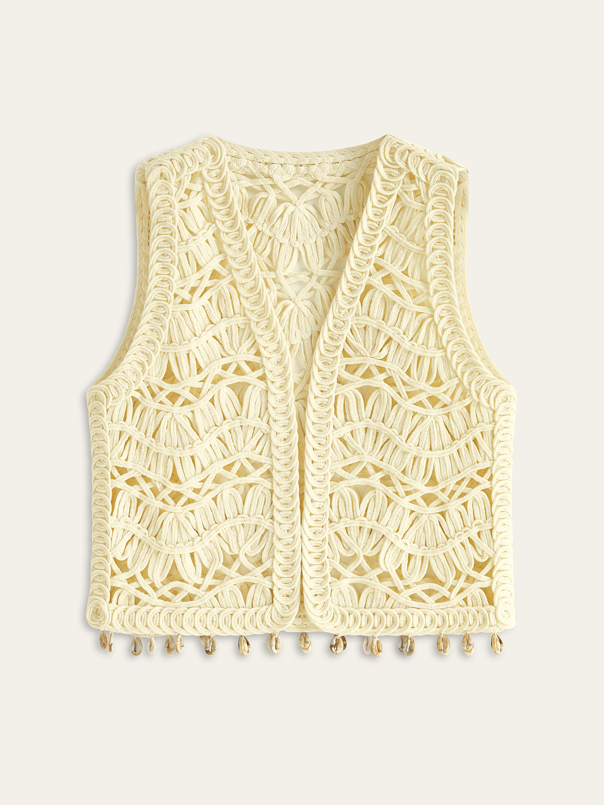 Shell Embellished Crochet Vest