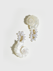 Natural Spiny Shell Earrings with Faux Pearl Pendants