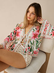 Floral Print Tie-Front Shirt