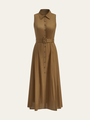 Belted Button Sleeveless Maxi Dress