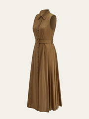 Belted Button Sleeveless Maxi Dress
