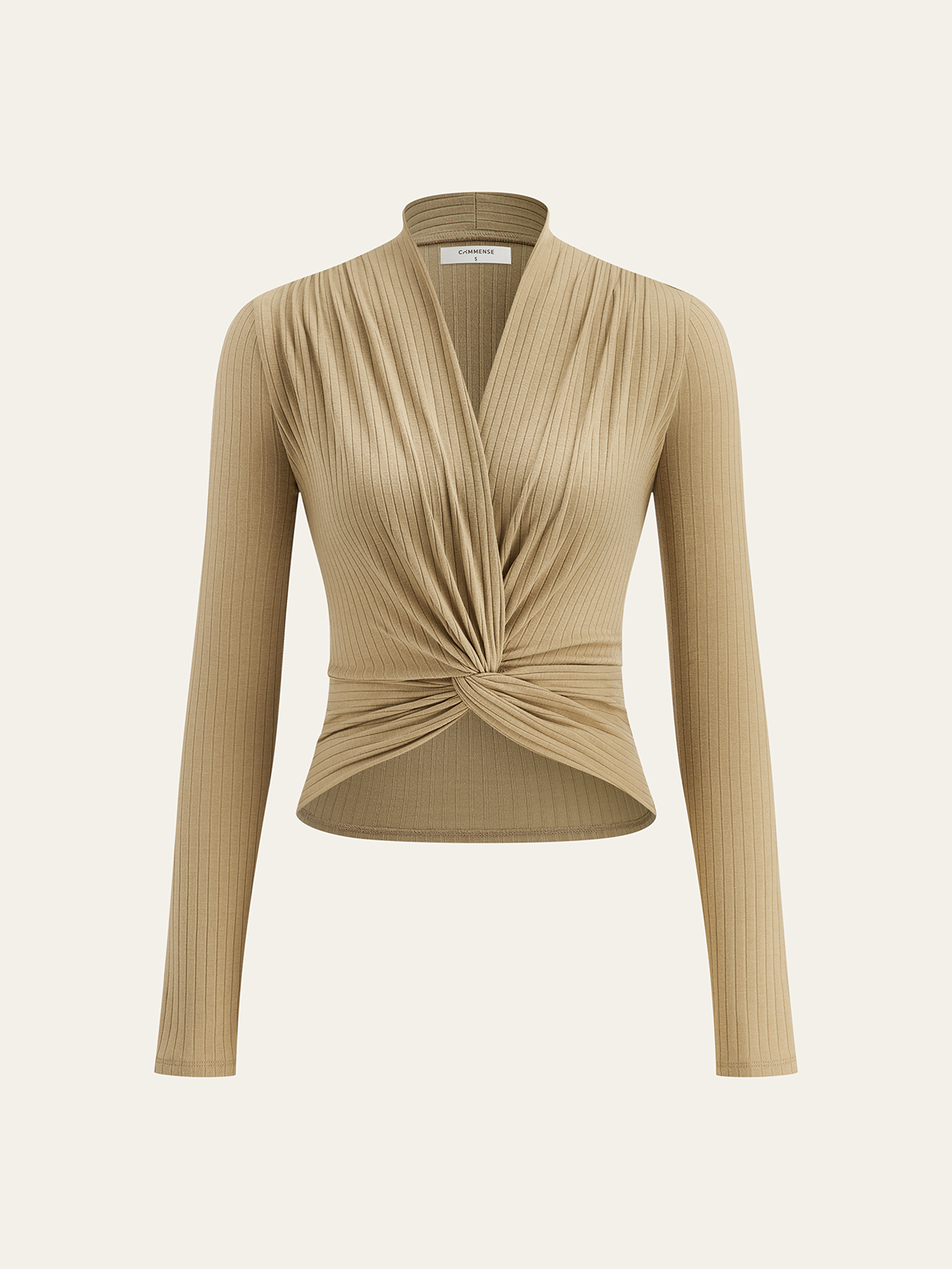 Ribbed Twist Front Long Sleeve Knit Top