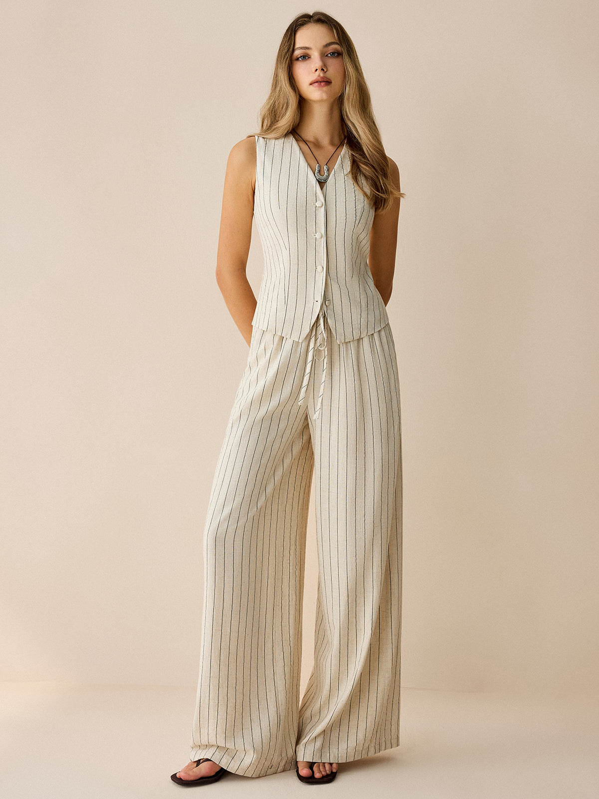 Striped Sleeveless Vest and Pants Set