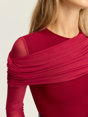 Asymmetric Mesh-Sleeve Top