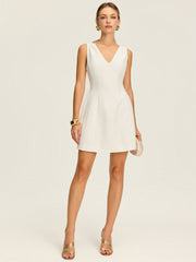 V-Neck Pleated Mini Dress
