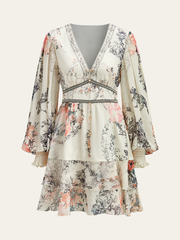 Semi-Sheer Floral Print Chiffon Tiered Dress