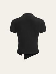 Metal Butterfly Detail Asymmetric Ruched Top