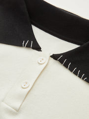 Contrast-Collar Polo Knit Top