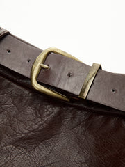 Jacquard Trim PU Leather Mini Skirt with Belt