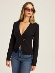 Deep V-Neck Asymmetric Knit Cardigan