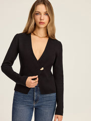 Deep V-Neck Asymmetric Knit Cardigan