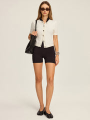 Textured Knit Short-Sleeve Cardigan