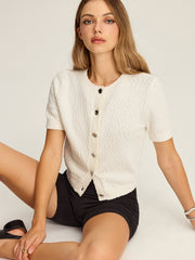 Textured Knit Short-Sleeve Cardigan