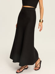 Knit Elastic-Waist Maxi Skirt