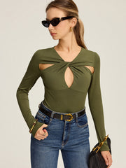 Cut-Out Twist Long Sleeve Blouse