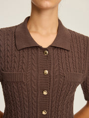 Cable Knit Short-Sleeve Button Top