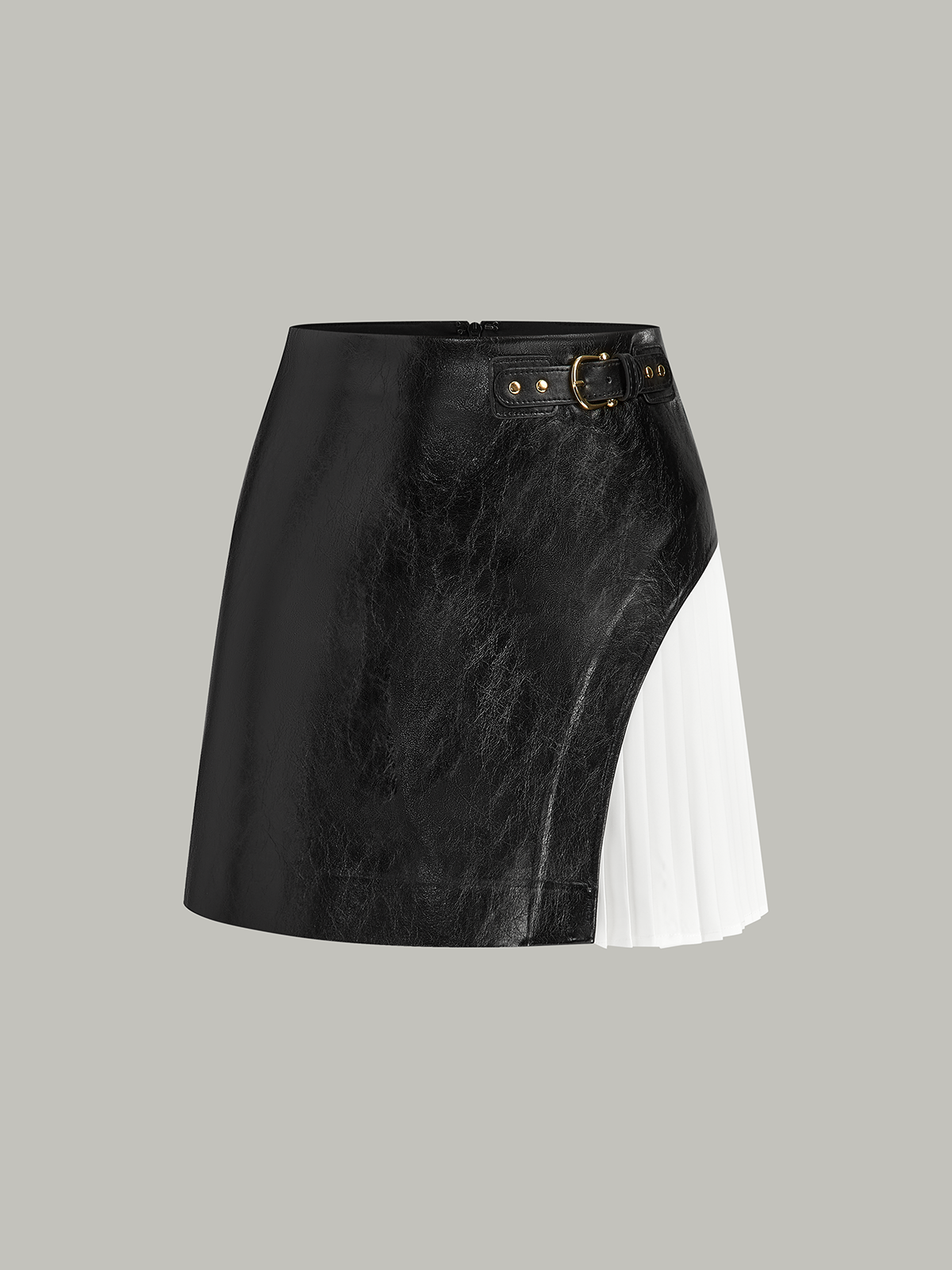 Color-Block Pleated-Panel PU Leather Mini Skirt