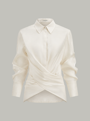 Linen Blend Cross-Over Wrap Shirt