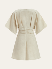 Cotton & Linen Ruched Button Detail Mini Dress