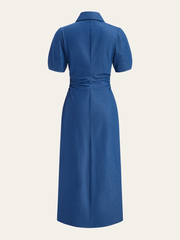 Ruched Polo-Collar Button-Front Midi Dress
