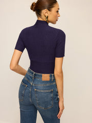 Ribbed Short-Sleeve Knit Top