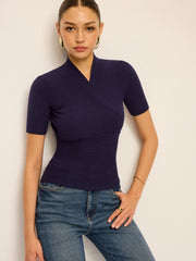 Ribbed Short-Sleeve Knit Top