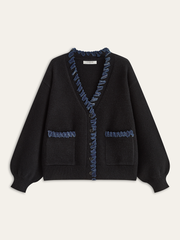 Denim Fringe Trim Cardigan