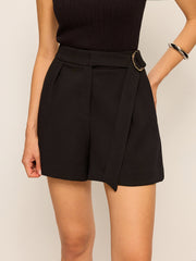 Mid-Waisted Shorts with Metal Buckle Detail