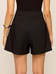Mid-Waisted Shorts with Metal Buckle Detail