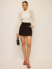 Sheer-Sleeved Cotton Knit Top