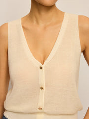 V-Neck Button Knitted Tank Top