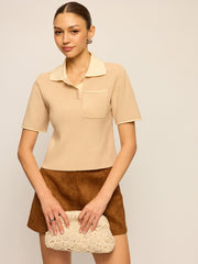 Contrast Collar Knit Polo Top