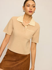 Contrast Collar Knit Polo Top