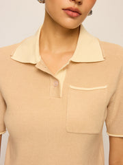 Contrast Collar Knit Polo Top