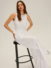 Cotton Peplum Top and Wide-Leg Pants Set