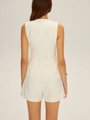 Sleeveless Button Top and Shorts Set