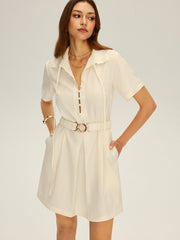 Tie-Neck Shirt Dress with Belt