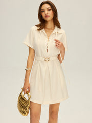 Tie-Neck Shirt Dress with Belt