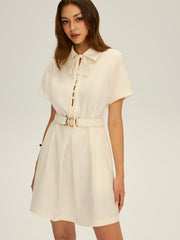 Tie-Neck Shirt Dress with Belt