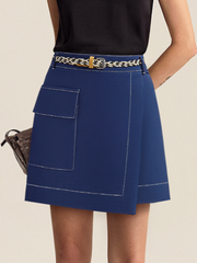 Contrast-Stitch Asymmetric Skort with Belt