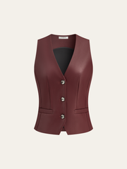 Faux Leather Metal Button Vest