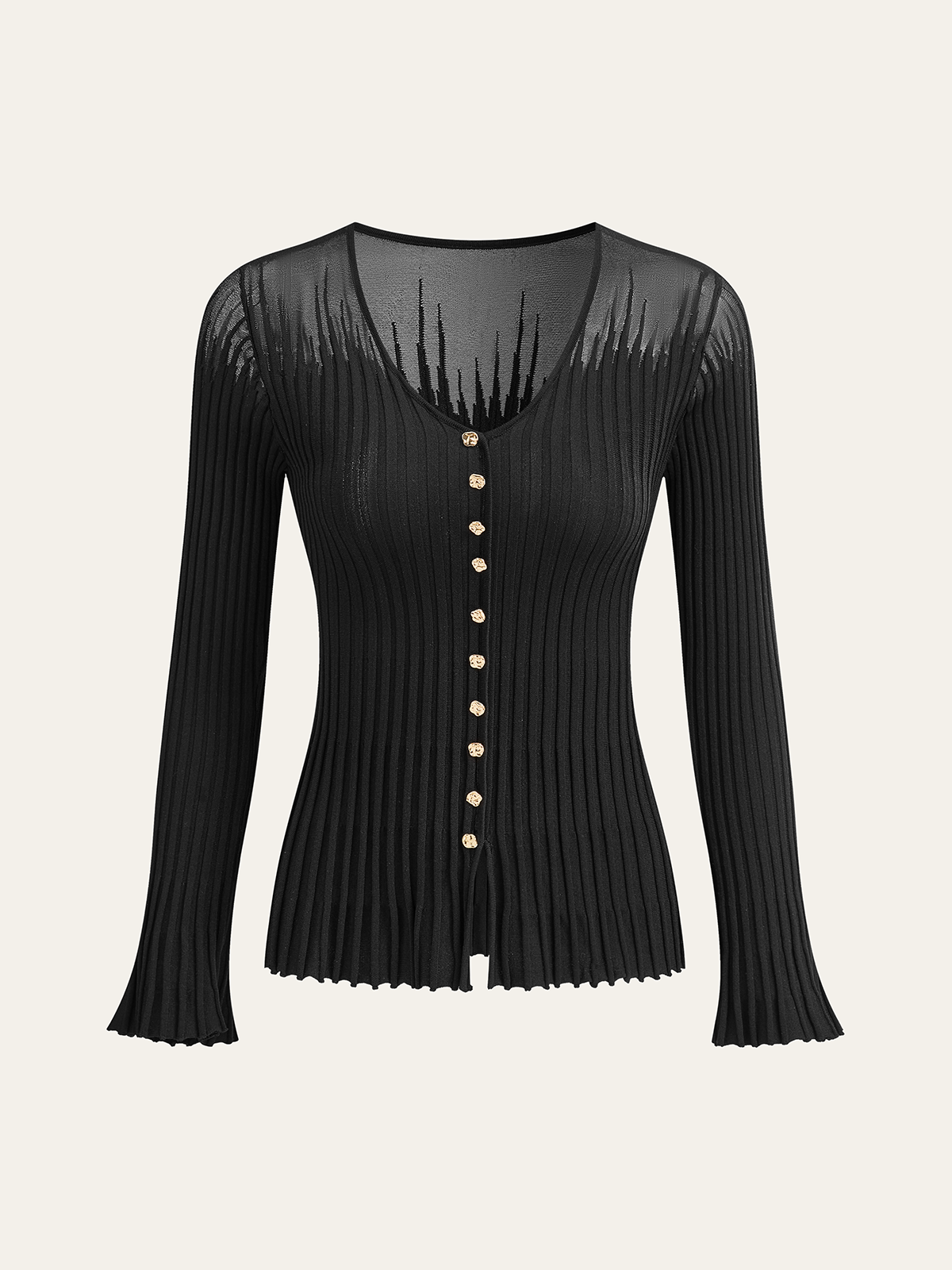 Mesh Panel Ribbed Knit Top