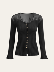 Mesh Panel Ribbed Knit Top