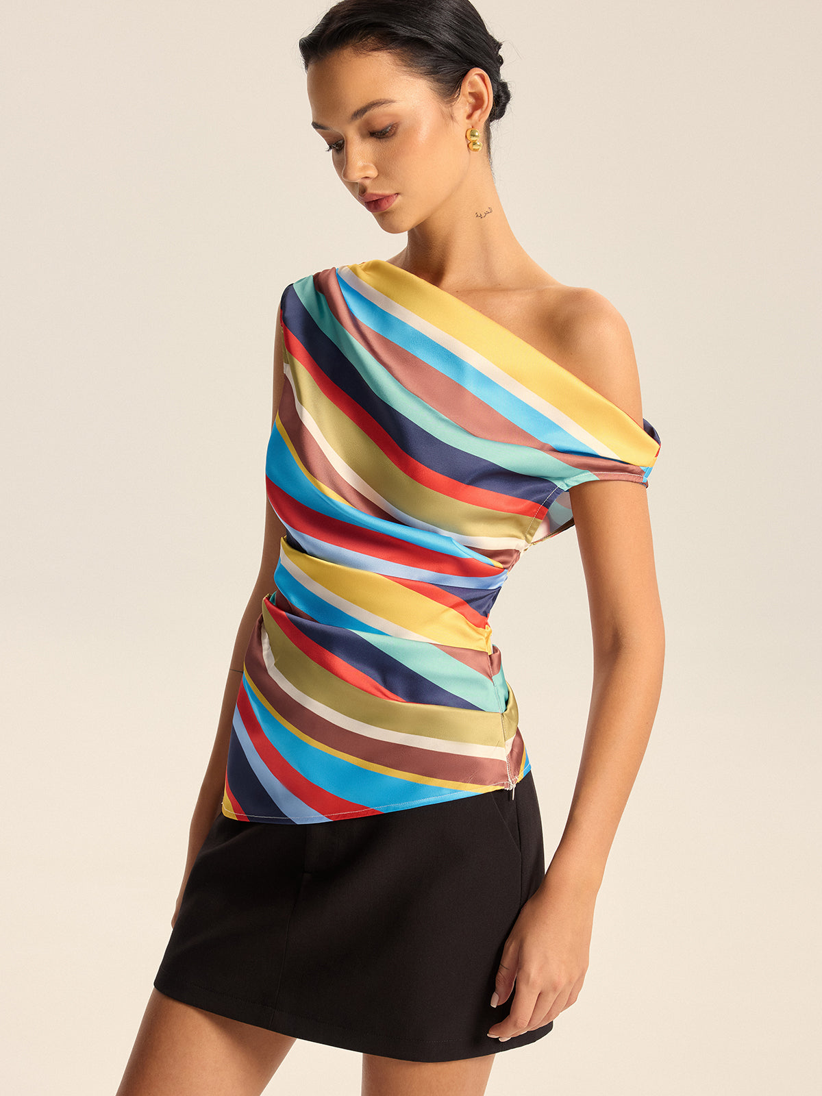 Colorful Striped One-Shoulder Top