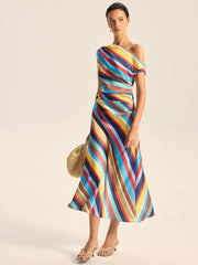 Colorful Striped One-Shoulder Maxi Dress