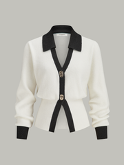 Contrast Trim Button Wool Blend Cardigan