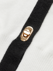 Contrast Trim Button Wool Blend Cardigan