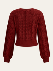 Wool Blend Bow Cable-Knit Cardigan